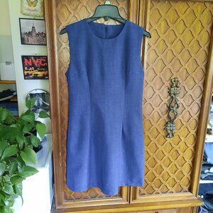 Made in Paris Navy Blue Linen Look Sheath Dress - Size S